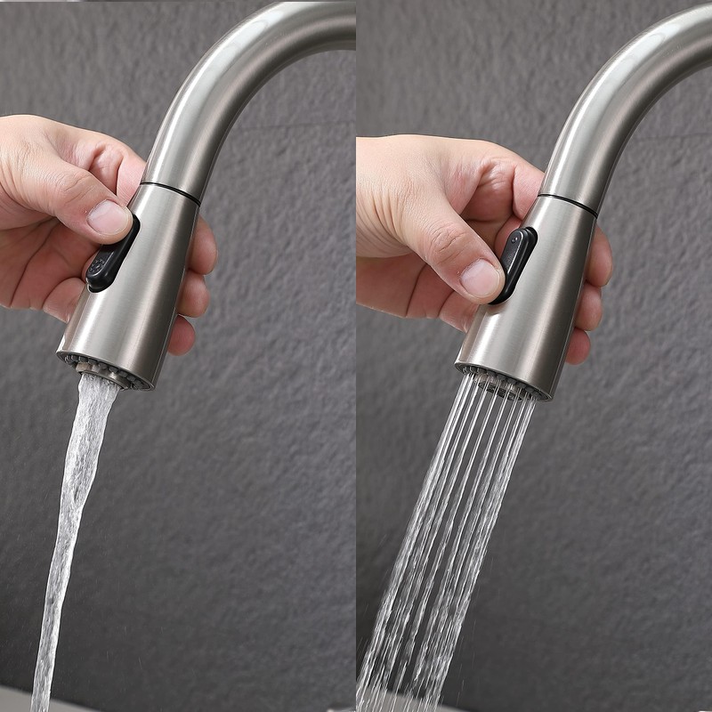 HOTIS 3 Hole Kitchen Faucet with Pull Down Sprayer, Brushed