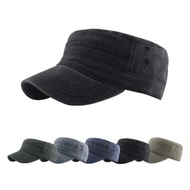 Yutdeng Cotton Flat Cap Men's Military Cap Classic Army Cap Unique Design Vintage Caps Black