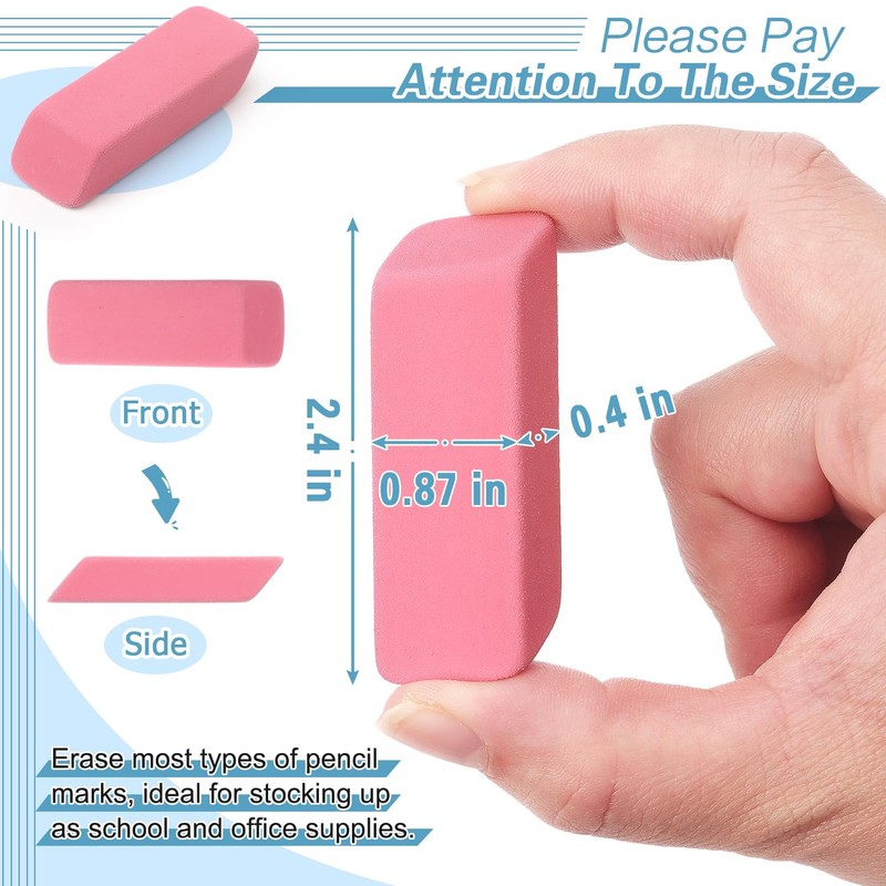 ZZTX 12 Pack Pink Erasers Pencil Erasers for Kids, Large