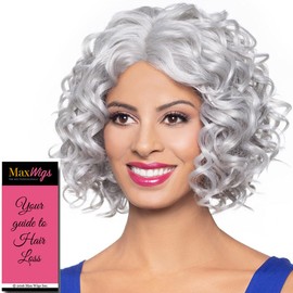 Foxy Silver Natalia Wig Color 3T44 - Chin Length Spiral Curls T Part Heat Resistant Synthetic African American Average Cap Bundle Hairloss Booklet, Comb
