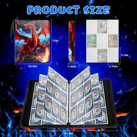 Trading Card Binder 9 Pocket, 900 Pockets Card Folder Holder Book PU Leather Trading Card Album Dragon Cards Collection Storage with Zipper for Football Game 50 Pages