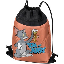 LOGOVISION Tom And Jerry Best Friends Drawstring Backpack Sports Bag Sackpack 17" x 13", Perfect for Gym, Yoga or Practice