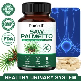 Bunkell Saw Palmetto Capsules - Healthy Prostate And Urinary Tract, Slow Down Hair Loss - 120 Capsules x5