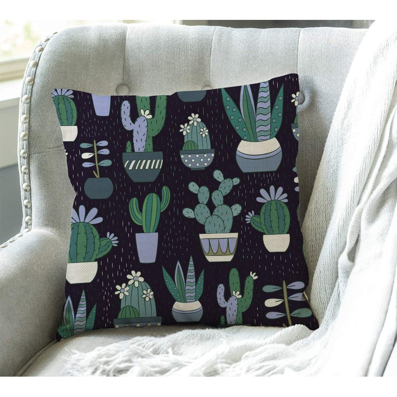 Swono Cactus Cotton Linen Square Throw Waist Pillow Case Decorative