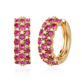 LADYGD Gold Hoop Earrings for Women 14K Gold Plated Cubic Zirconia Pave Trendy Earring Hypoallergenic Gold Jewelry Gifts Rose