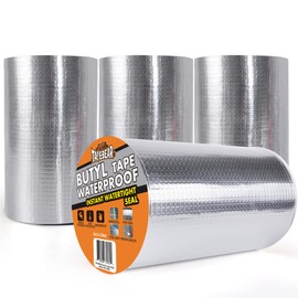 TAPEBEAR Butyl Tape Waterproof Sealant Tape 8inch x33feet, Aluminum Foil Duct Sealing Tape for RV Roof Repair, Boat and Pipe Sealing, Silicone, Glass & EDPM Roof Leak Patching, Silver, 4Rolls