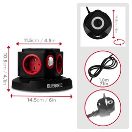 Duronic ET4W Steckdosenleiste 4-Fach, Mehrfachsteckdose USB, Steckdosenverteiler 3680W 16A Überspannungsschutz, Mehrfachstecker mit Wireless Charging, Steckdosenwürfel mit Schalter 1,8 m Kabel
