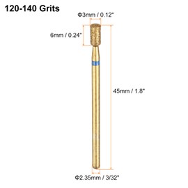 sourcing map 6pcs 120-140 Grits Diamond Grinding Bit 3mm Cylinder Head 2.35mm Shank 6mm Length Titanium Plated Stone Sanding Drill Bits Rotary Tool for Nails Grinding Polishing