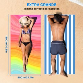 2 Pack Microfibra Sobredimensionada Ligera Toalla de Playa 90*180cm XL Extra Grande Delgada Sin Arena Toalla Viaje Piscina Yoga Gimnasio Camping (2, Rayas azules y blancas y rayas de colores)