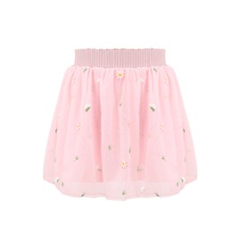 Bezioner Girls' Skirts Embroidered Tulle Skirt 4 Layers Floral Skirt with Lining for Daily Wear Party Festival Wedding Pink M(2-6 Years)