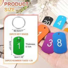 PATIKIL 20PCS Number Tags 1-20, Number Key Tags Aluminum Numbered Keychain Metal Rectangle with Key Rings for Organizer Field Sales Hangers Clothes Labels ID, Green