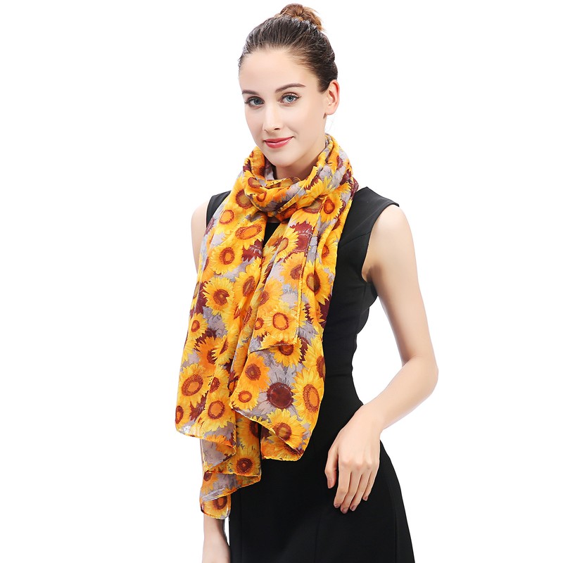 Lina & Lily Sunflower Floral Print Women's Scarf Shawl Wrap