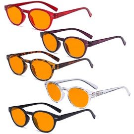 Eyekepper 5 Pack Retro Key Hole Oval Round Spring-Hinges Computer Reading Glasses Orange Tinted +3.00