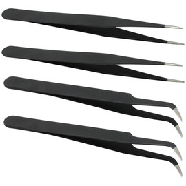 com-four® 4-Piece Tweezers Set – All-Purpose Tweezers for Home and Hobby – Straight and Curved Nose Pliers – Cosmetic Tweezers Made of Stainless Steel (4 Pieces) – Tweezers