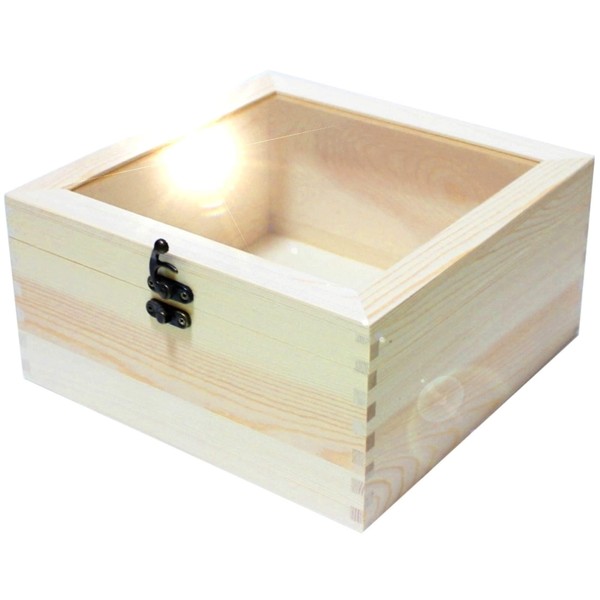3world SW1403 White Wood Display Case Glass Lid Window with Can Square Wooden Box (W23xD23xH12cm) Extra Large