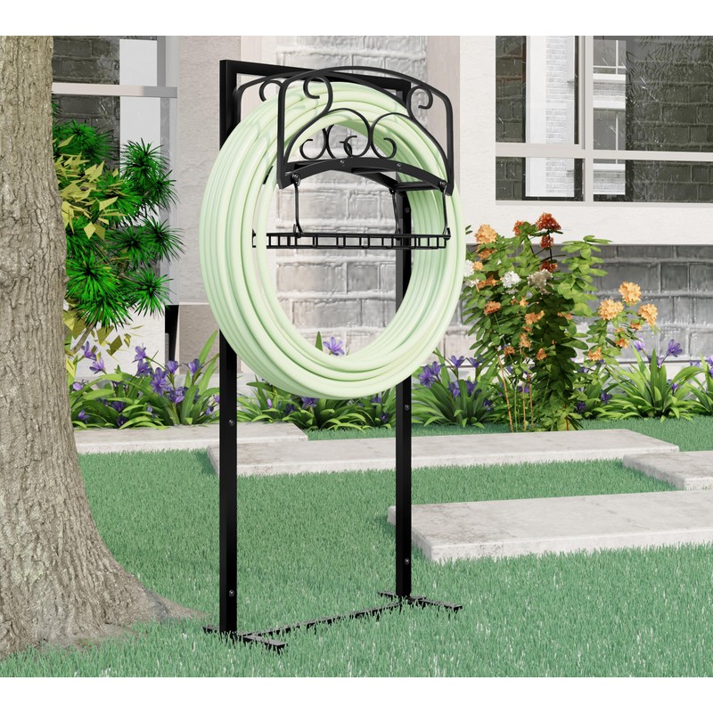 Kingson Portable Garden Hose Holder with Storage Basket - Heavy-Duty