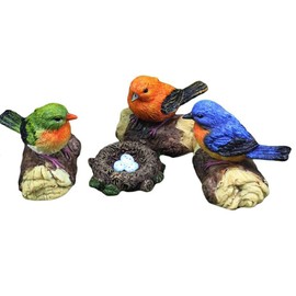 Miniature Birds 4 Pack Tiny Birds Little Tit Mini Resin Animals Figures Fairy Garden Accessories Plastic Birds Figurines Small Garden Ornaments Outdoor Statue Decorations Valentine's Day Gifts Brown