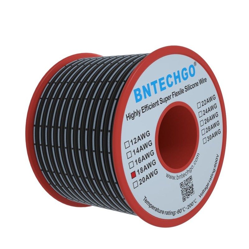 BNTECHGO 18 Gauge Silicone Ribbon Cable Flexible 2P Black 50