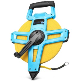 Auto Dynasty Open Reel Measuring Tape 1/2" x 330 Ft. Fiberglass Tape Measure with 360 Degree Rotating Handle, for Engineer, Yard, Field and Long Jump, Blue/Yellow