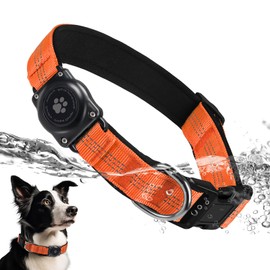 Upgraded AirTag Dog Collar, IP68 Waterproof Air Tag Dog Collar Holder, Reflective, Ultra-Durable, Comfortable Padded, Heavy Duty Dog Collars for Small Medium Large Dogs (S (10.6"-13.6"), Orange)