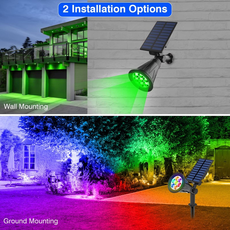 T-SUN Solar Spotlights, Color Changing 7 LED Waterproof Solar Garden
