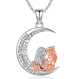 Mother and Child Necklace 925 Sterling Silver Mother Daughter Pendant Necklace, Birthday Mother's Day Jewellery Gift for Mum Daughter Wife Girlfriend Sister, Sterling Silver, No Gemstone