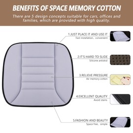 MYFAMIREA Car Seat Cushion Pad 1.2" Thick Comfort Seat Protector for Car Driver Seat Office Chair Home Use Memory Foam Seat Cushion with Non Slip Bottom, 20'' x 18.5'', Gray