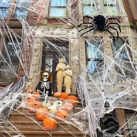 Yanlin Decoracion Halloween, 300 sqft Telaraña de Halloween, con 100 Arañas, Telarañas Elásticas, para Patios, Fiestas, Decoracion Halloween Exterior