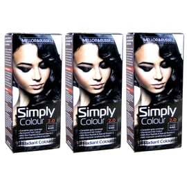 3 x Mellor & Russell Simply Colour Permanent Hair Colour 2.0 Natural Black