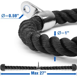 70cm Heavy Duty Triceps Rope Cable Attachment for Fitness, Bodybuilding & Gym - Pull Down Rope Equipment, Black