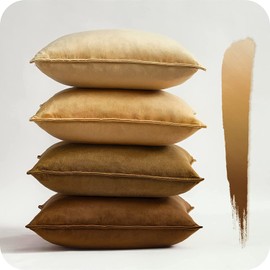 Topfinel Cushion Cover 45 x 45 cm, Set of 4, Brown Velvet Colour Gradient Autumn Cushion Covers, Decorative Cushion Cover for Sofa, Bedroom, Living Room, Children’s Bedroom