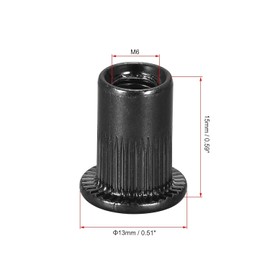 TA-VIGOR 20Pcs M6 Rivet Nuts, Carbon Steel Zinc-Plated Knurled Flat Head Threaded Insert Nut Black for Automotive Furniture