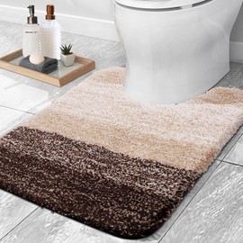 smiry Microfiber U-Shape Toilet Mat, Non-Slip Shaggy Soft Pedestal Mat for Bathroom, Water Absorbent Machine Washable, 50 x 60 cm, Brown