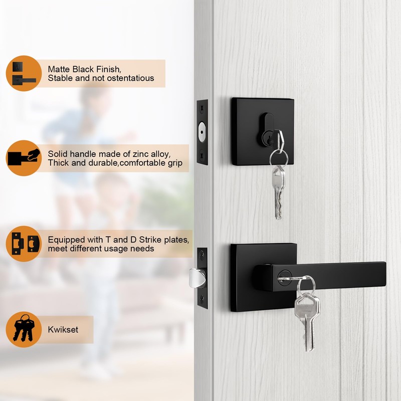 Probrico Matte Black Exterior Door Locksets with Deadbolt,Front Door Entry
