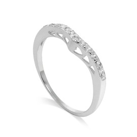 Sterling Silver & CZ Crystal Wishbone Ring with Hearts Size V (Available I - W)
