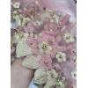 Divas Textiles Fabric By The Yard 3d Gold Floral Embroidery