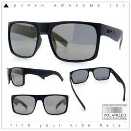 Mens Kush Polarized Mirrored Classic Sport Horn Rim Plastic Rectangle Sunglasses Matte Black - Gold Mirror