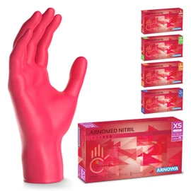 Arnomed Disposable Gloves, Red, XS, Nitrile Gloves with box of 100 pieces, Gloves Disposable Powder-Free, Latex-Free Rubber Gloves, Disposable Gloves in XS, S, M, L and XL