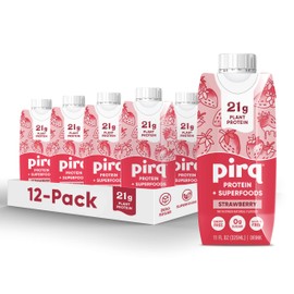 Pirq Plant Based Protein Shake, 21g Vegan Protein, 25 Superfoods, Zero Sugar, Dairy-Free, Gluten-Free, and Soy-Free, (12 Pack, Strawberry)