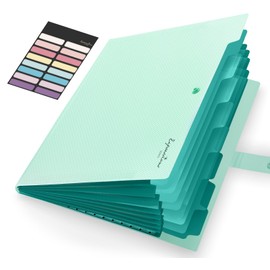 Sooez Accordion File Organizer, 8 Pocket Expanding File Folder with Labels, Letter Size Folders for Documents, Portable Paper Bill Receipt Organizer for Home School Office Supplies, Green