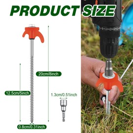Yaocom 20 Pcs 8" Screw in Tent Stakes Heavy Duty Tent Stakes Drillable Ground Anchors Screw Metal Tent Pegs Threaded Tent Spikes with Head Driver for Swing Inflatable Decor (Orange)