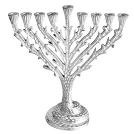 Tree of Life Hanukkah Menorah - Fits All Standard Chanukah Candles - Antique Silver Candle Menorahs for Chanukah - Hammered Design - Ner Mitzvah