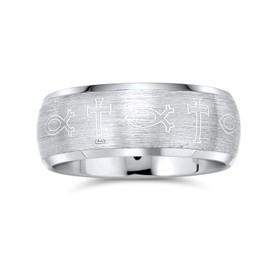 Bling Jewelry Religious Ichthys Jesus Fish Catholic Cross Couples Titanium Wedding Band Rings for Men for Women Matte Silver Tone 8MM