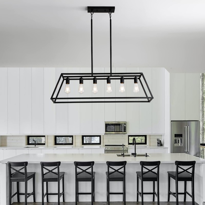 XISLTHOTSL Black Kitchen Island Lighting, 6-Light Farmhouse Chandeliers, Modern Industrial