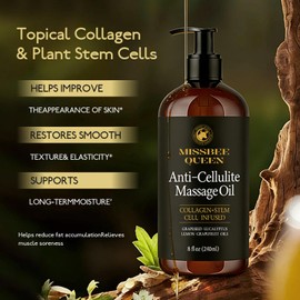 Anti Cellulite Massage Oil | Firming Body Oil with Collagen | 8 Fl Oz | Improve Skin Smooth & Appearance of Cellulite & Moisturizing | Neck & Legs & Body | Sensitive Skin | MC-1 Massage Care Series