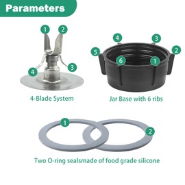 BRAVER LEMON For Oster Blender Replacement Parts Blender Ice Blade with Jar Base Cap and Two Rubber O Ring Seal Gasket Accessory Refresh Kit，Compatible with Oster Osterizer Blender