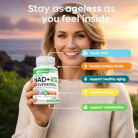 Suplemento NAD+, 1,360 mg de fuerza máxima liposomal | Resveratrol, quercetina, té verde | Energía celular y envejecimiento saludable para hombres y m