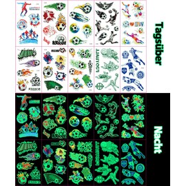 Luminous Football Tattoos for Children, 20 Sheets Football Temporary Tattoos, Football Gifts for Gungs, Football Children's Birthday Invitations Favours