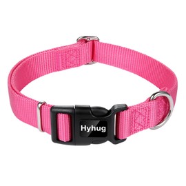 Hyhug Pets Solid Color Classic Regular Heavy Duty Basic Collar for Large Medium Small Dogs, Unique Design Adjustment Triglide Slide (Buckle) Can Attached Name Tag Accessories. (Candy Pink, Small)