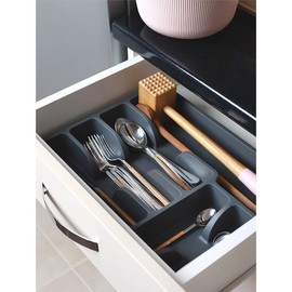 Engelland 1 x Cutlery Tray with 6 Compartments, Plastic, BPA-Free, Colour: Anthracite, Dimensions: 38 x 29 x 5 cm